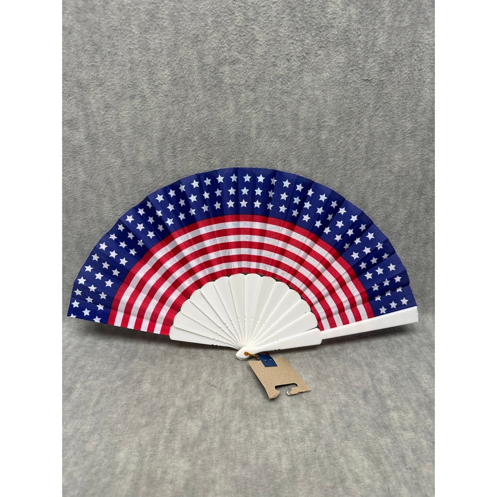 Handheld Folding Fan Patriotic American Flag Stars‎ and Stripes Red White Blue